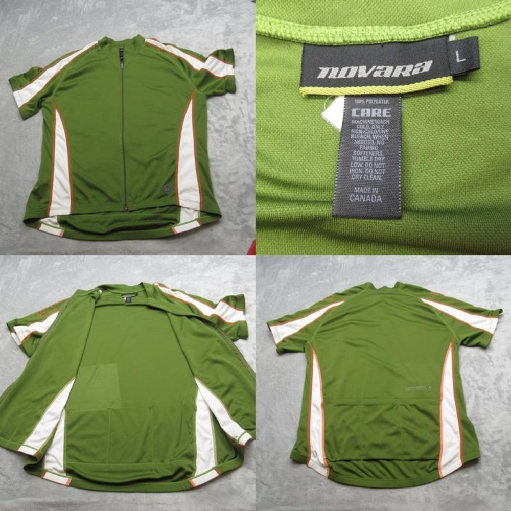 Novara Cycling Jersey Unisex Large Green Colorblock Full Zip Raglan‎ Sleeve